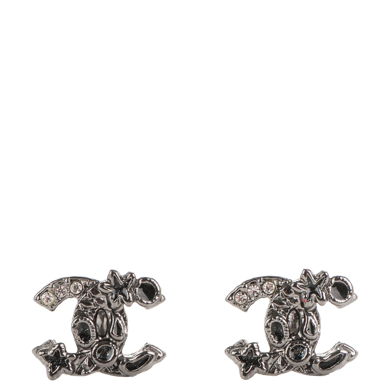 Chanel Glitter Enamel Crystal Star CC Earrings 1 of 4