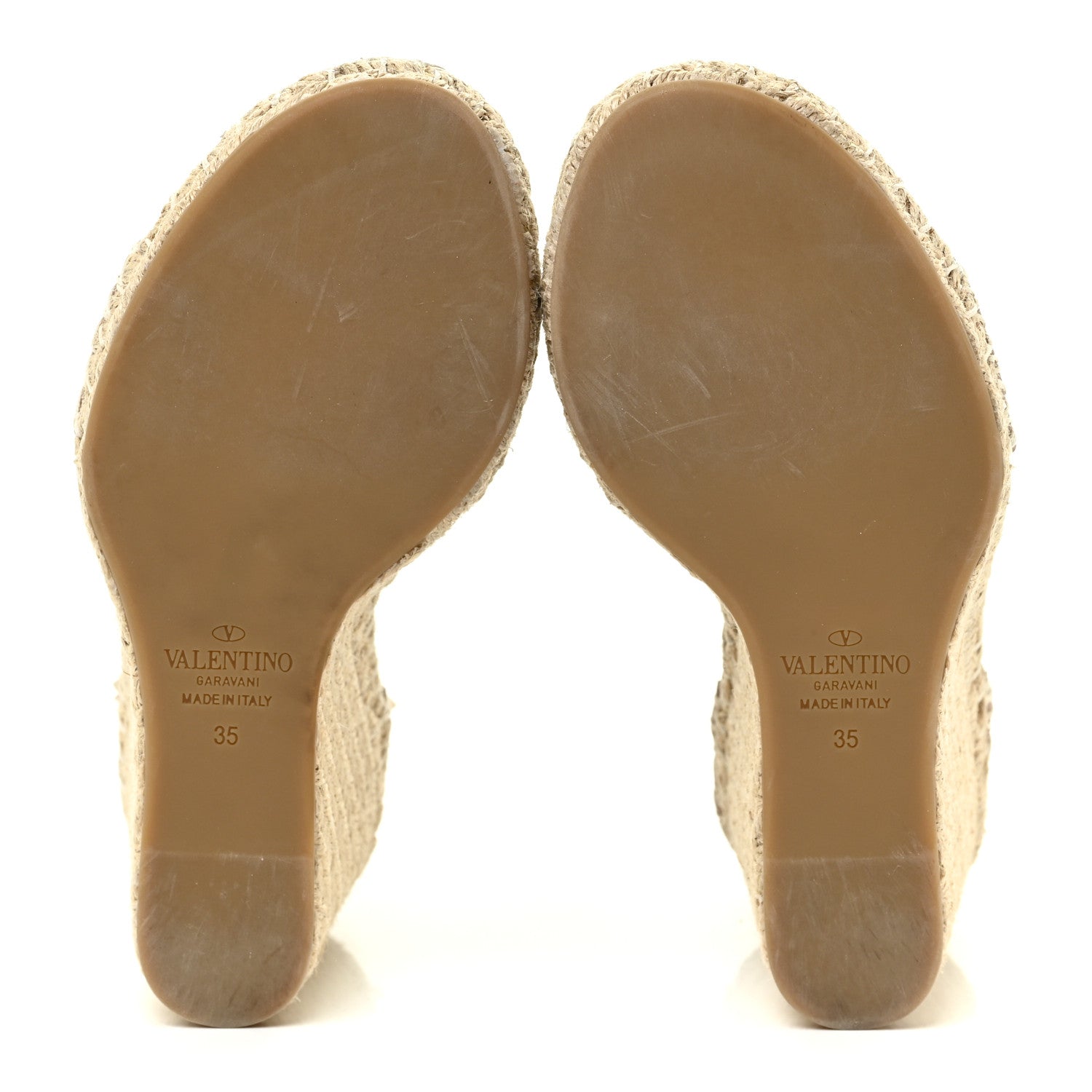 Valentino Garavani Grained Calfskin Rockstud Ankle Strap Espadrille 15/105mm Wedge Sandals 35 Poudre Natural 6 of 17