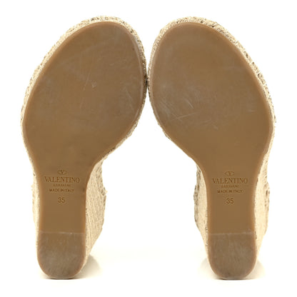Valentino Garavani Grained Calfskin Rockstud Ankle Strap Espadrille 15/105mm Wedge Sandals 35 Poudre Natural 6 of 17