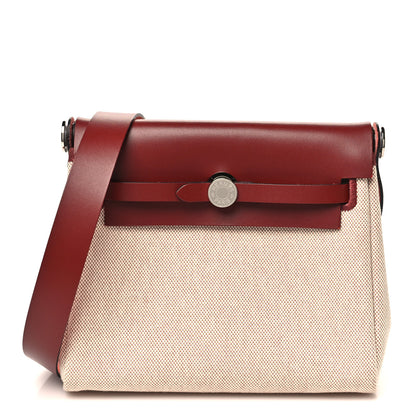Hermes Toile H Viking Vache Hunter Herbag Zip Retourne 20 Ecru Beige Rouge H 1 of 10
