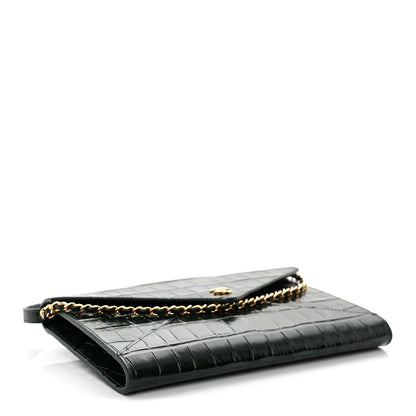 Chanel Calfskin Crocodile Embossed Envelope Clutch With Chain Emerald 4 of 10