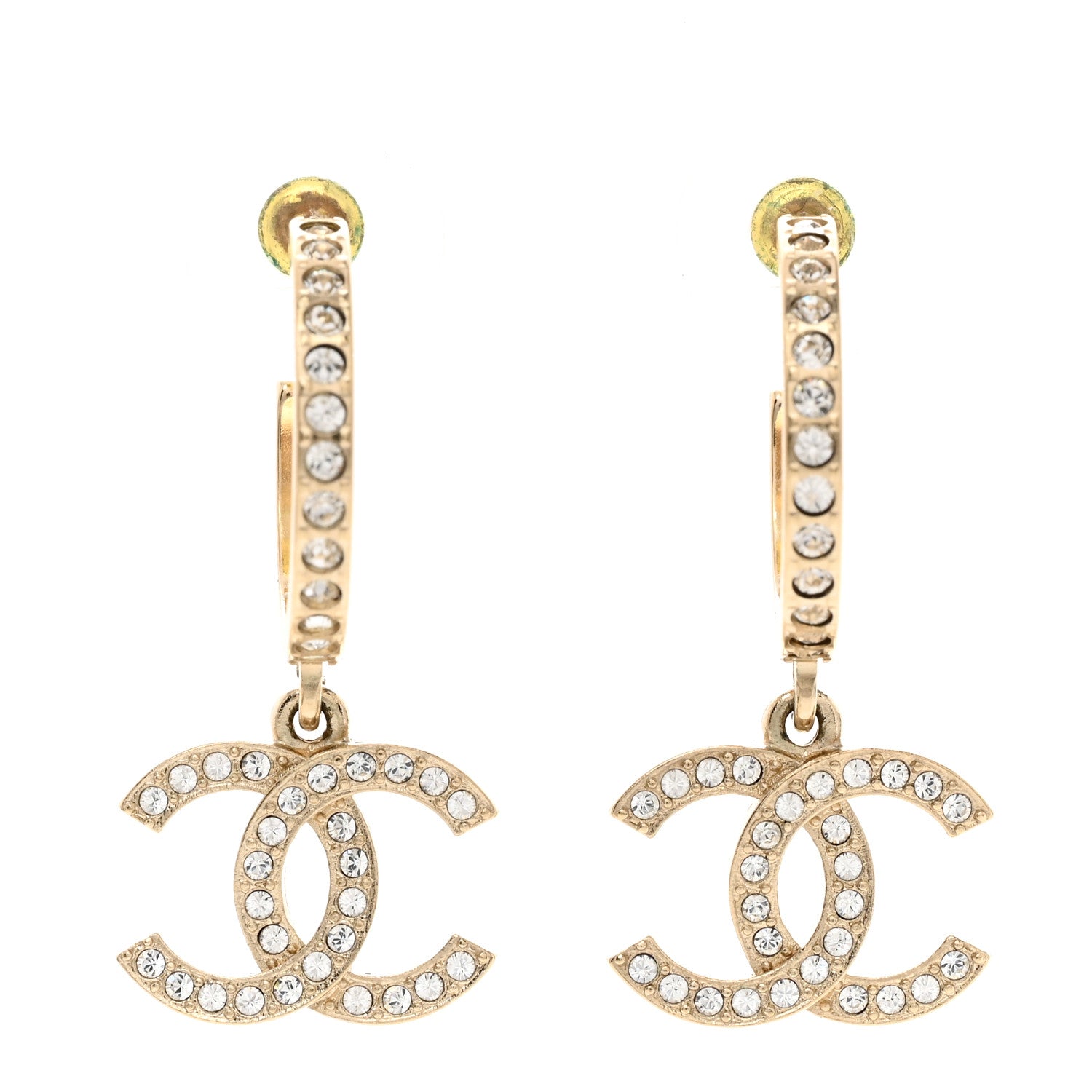 Chanel Crystal Lock Symbols CC Hoop Drop Earrings Gold 1 of 4