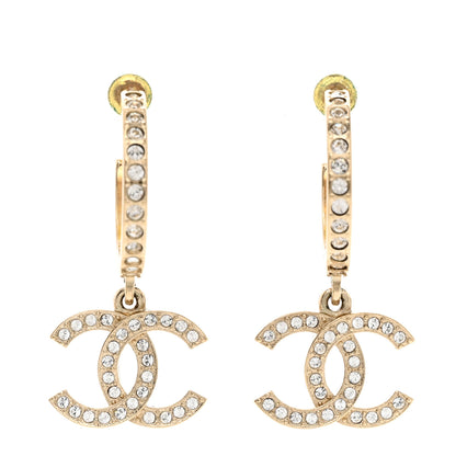 Chanel Crystal Lock Symbols CC Hoop Drop Earrings Gold 1 of 4
