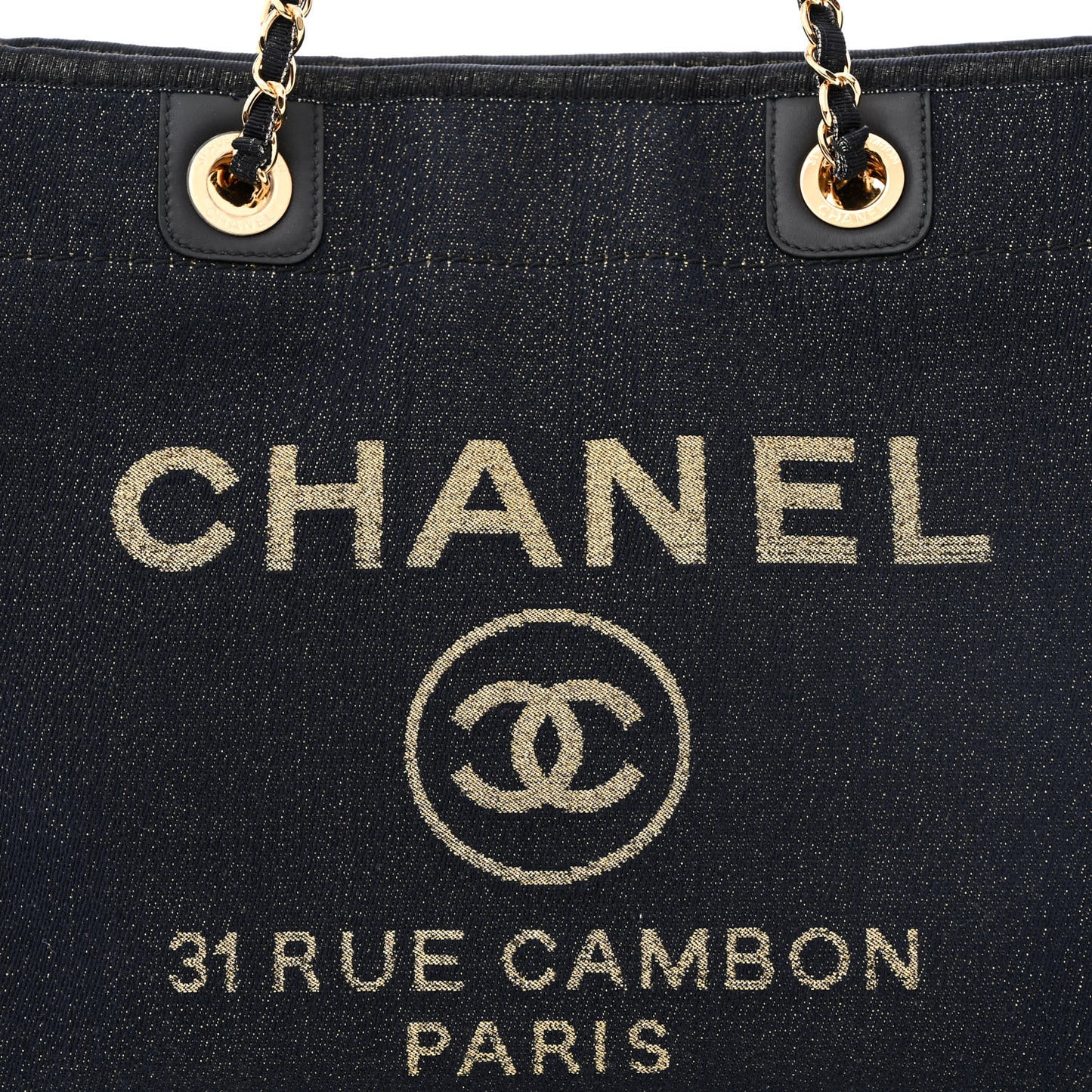 Lurex Canvas Small Deauville Tote Navy Blue Gold
