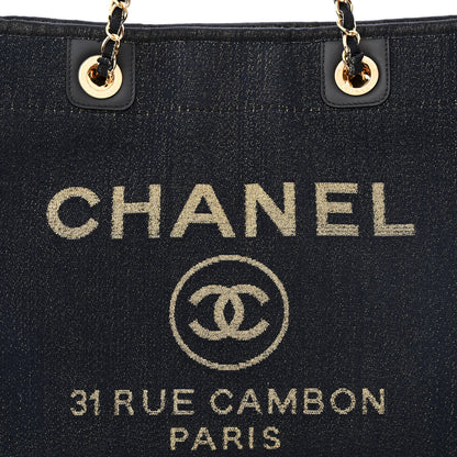 Chanel Lurex Canvas Small Deauville Tote Navy Blue Gold 8 of 12