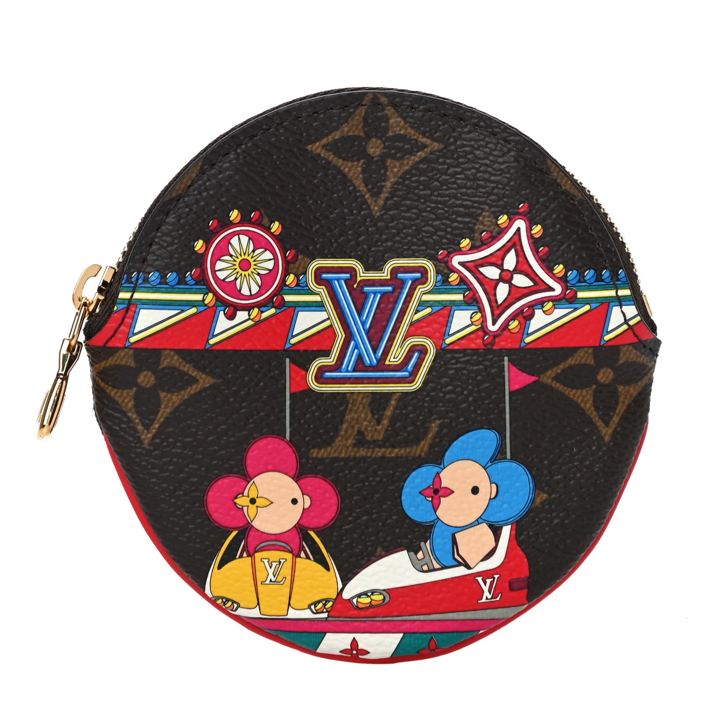 Monogram 2020 Christmas Animation Bumper Cars Round Coin Purse Coquelicot