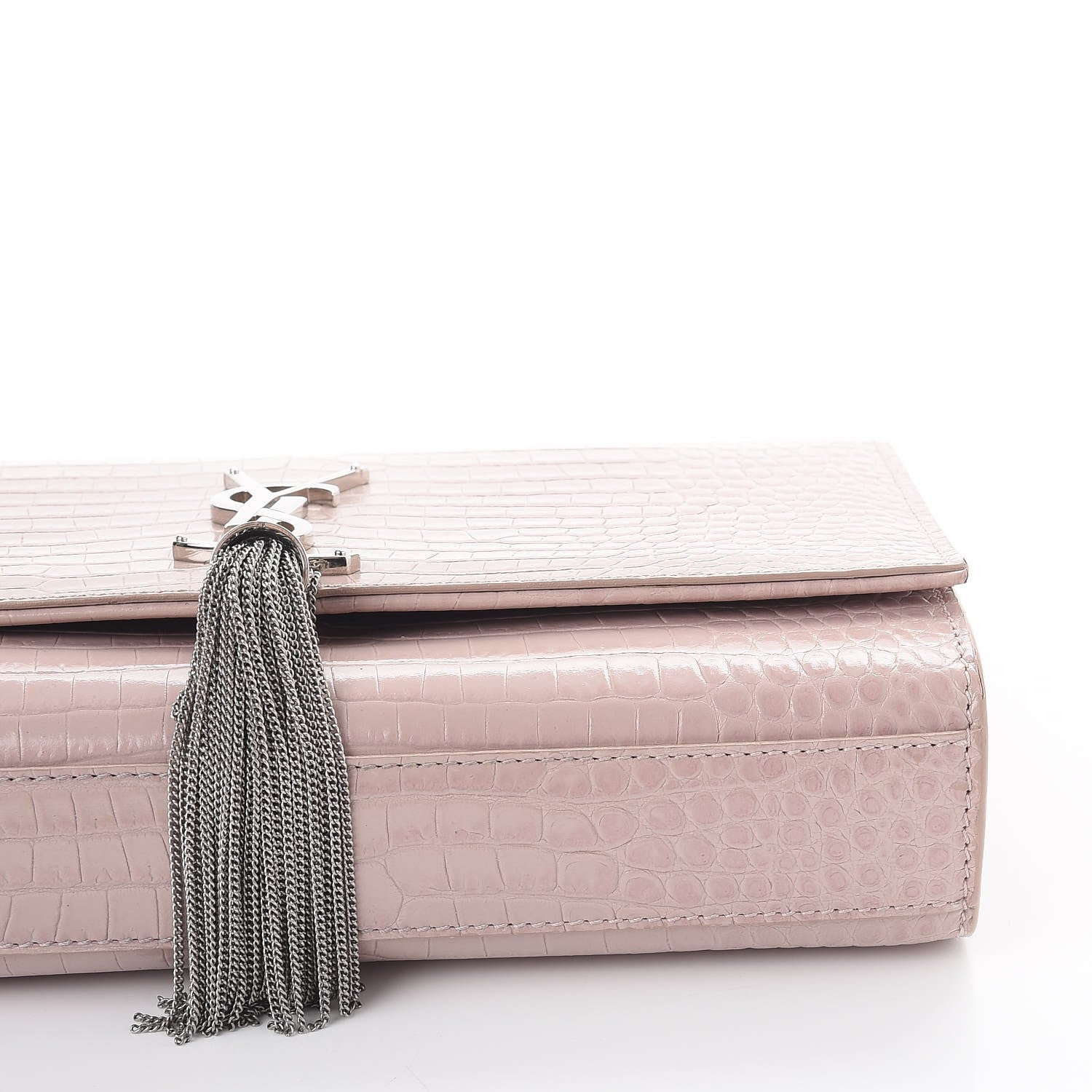 Saint Laurent Calfskin Crocodile Embossed Medium Classic Monogram Kate Tassel Satchel Powder Pink 11 of 11