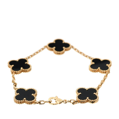 Van Cleef & Arpels 18K Yellow Gold Black Onyx 5 Motifs Vintage Alhambra Bracelet 3 of 8