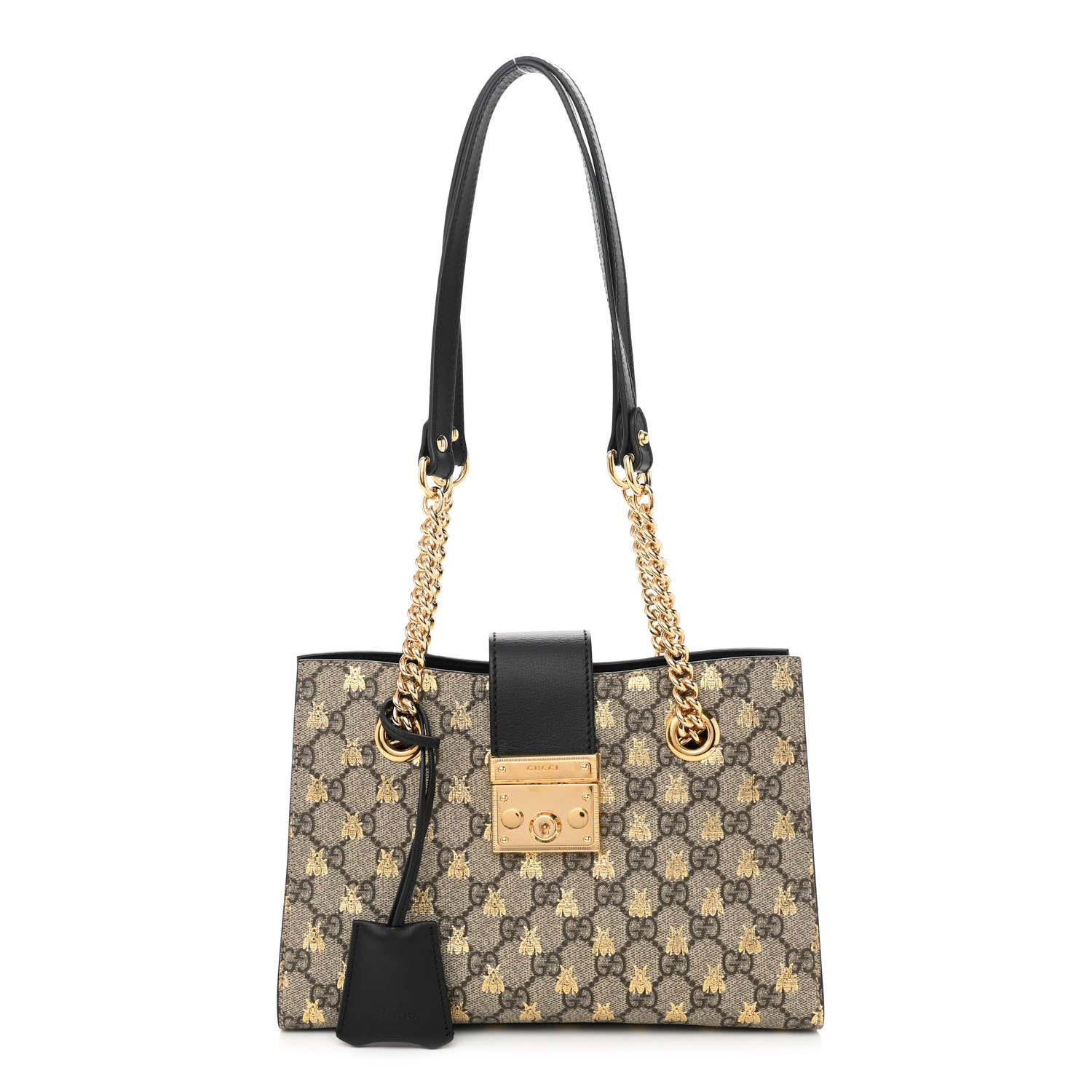 Gucci GG Supreme Monogram Bees Small Padlock Tote Beige Oro Black 1 of 8