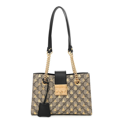 Gucci GG Supreme Monogram Bees Small Padlock Tote Beige Oro Black 1 of 8