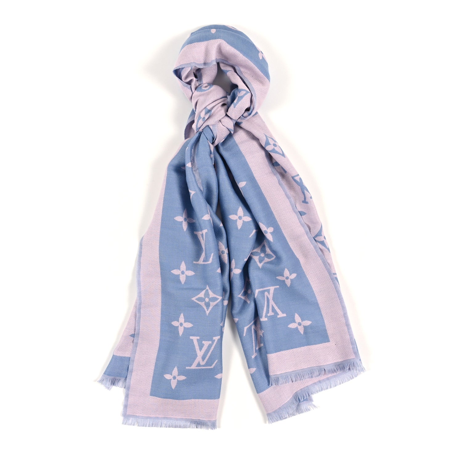 Louis Vuitton Silk Wool Monogram Miss LV Stole Blue Clair 1 of 4