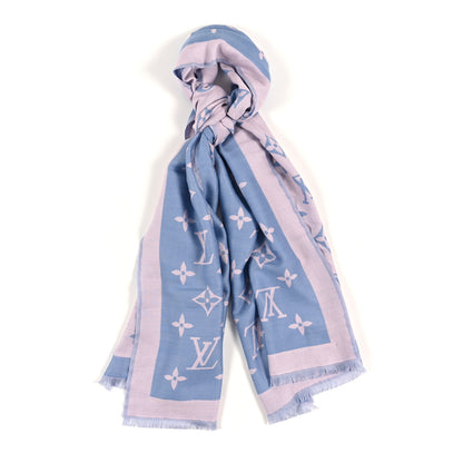 Louis Vuitton Silk Wool Monogram Miss LV Stole Blue Clair 1 of 4