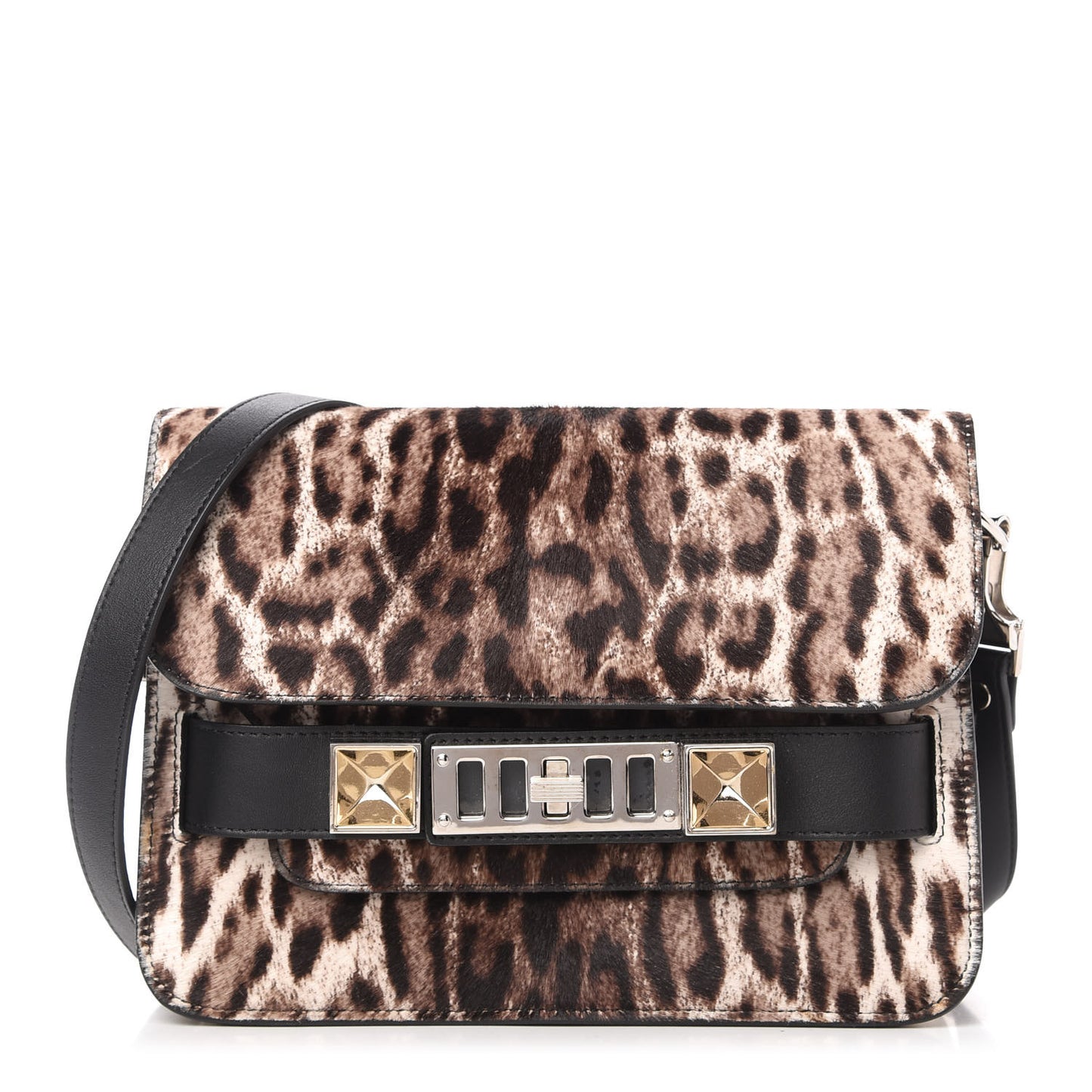 Calf Hair Leopard Print Mini PS11 Classic Shoulder Bag Black