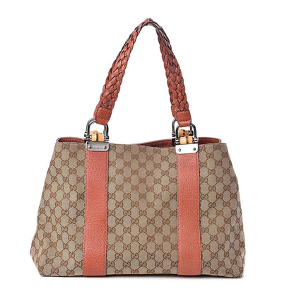Gucci Monogram Medium Bamboo Bar Tote Coral 1 of 12