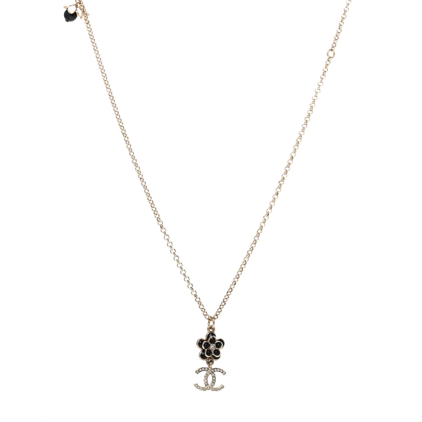 Enamel Crystal CC Camellia Flower Necklace Gold