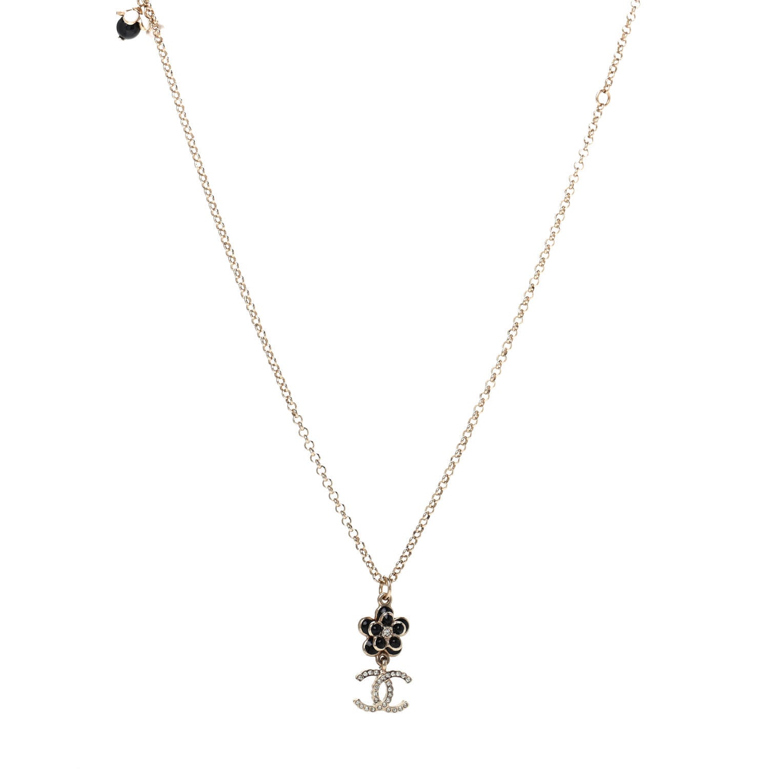 Chanel Enamel Crystal CC Camellia Flower Necklace Gold 1 of 4