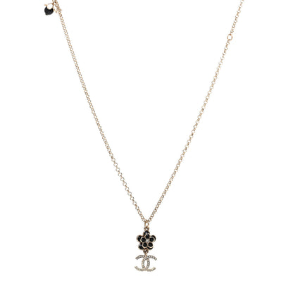 Chanel Enamel Crystal CC Camellia Flower Necklace Gold 1 of 4