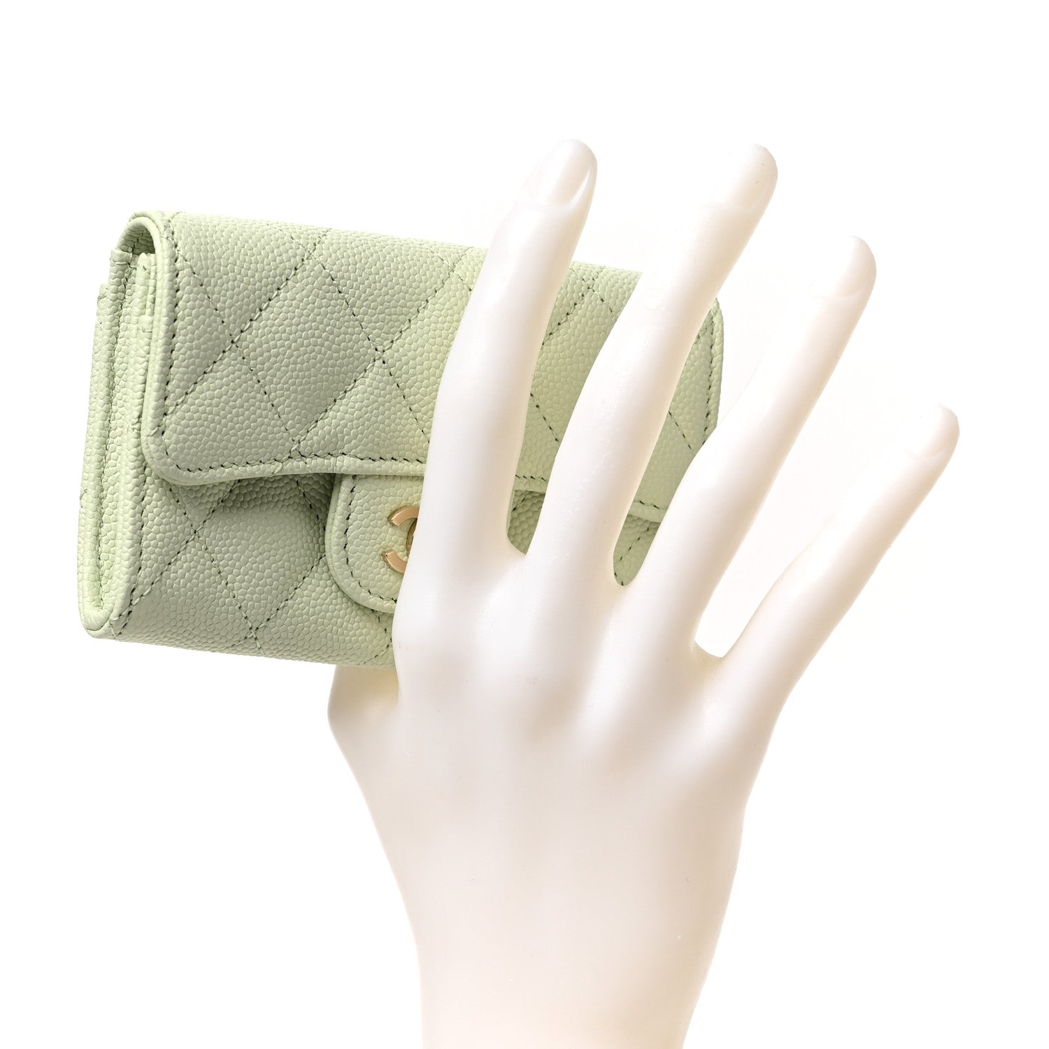 Chanel Caviar Quilted Flap Card Holder Wallet Light Green 2 of 10