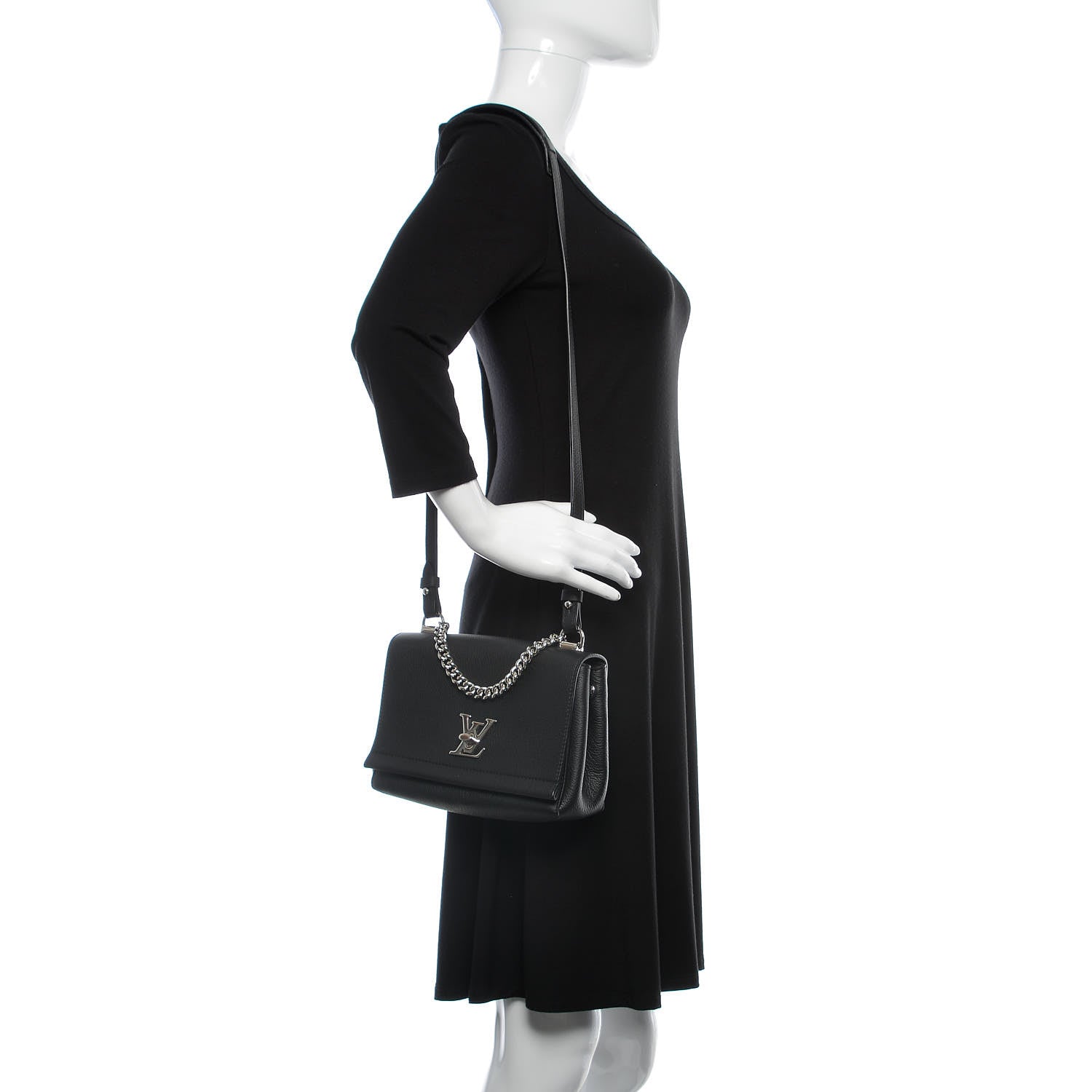 Louis Vuitton Calfskin Lockme II Chain Bag BB Black 2 of 9