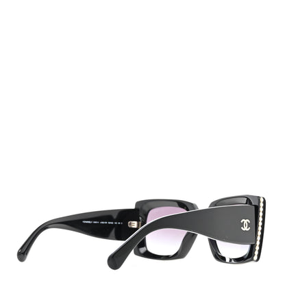 Chanel Acetate Pearl Rectangle Sunglasses 5480-H Black 4 of 8