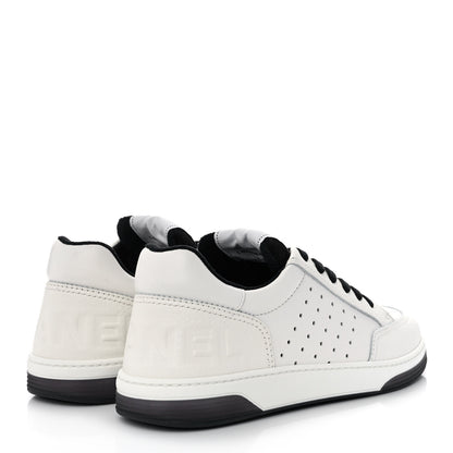 Chanel Grained Calfskin Fabric Womens Logo Sneakers 40.5 White Black 4 of 9