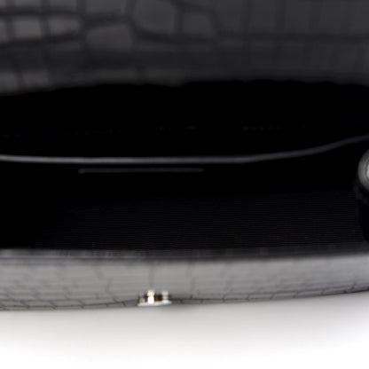 Saint Laurent Calfskin Crocodile Embossed Medium Classic Monogram Kate Tassel Satchel Black 4 of 8