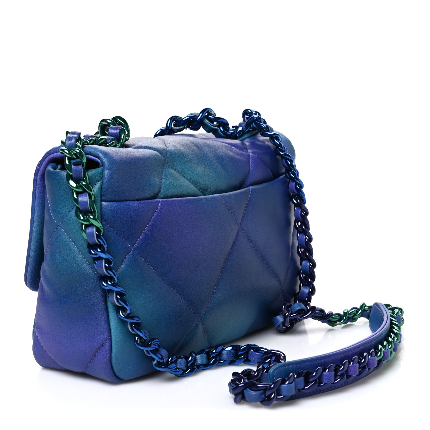 Chanel Tie Dye Calfskin Quilted Medium Chanel 19 Flap Blue Purple 3 of 10