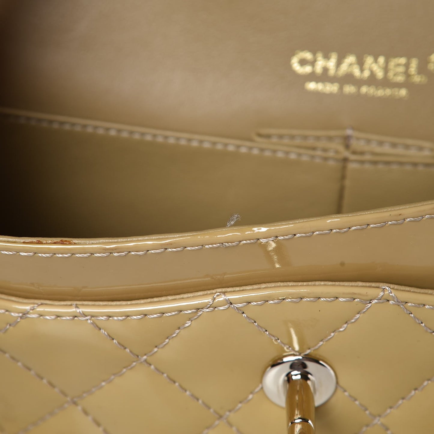Patent Quilted Medium Double Flap Beige