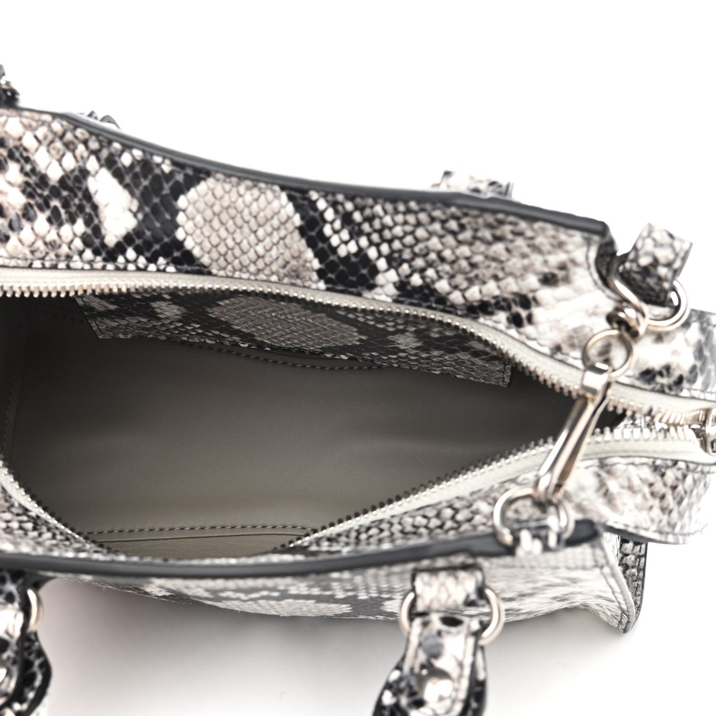 Grained Calfskin Snake Effect Neo Classic Silver Hardware Mini City Black White