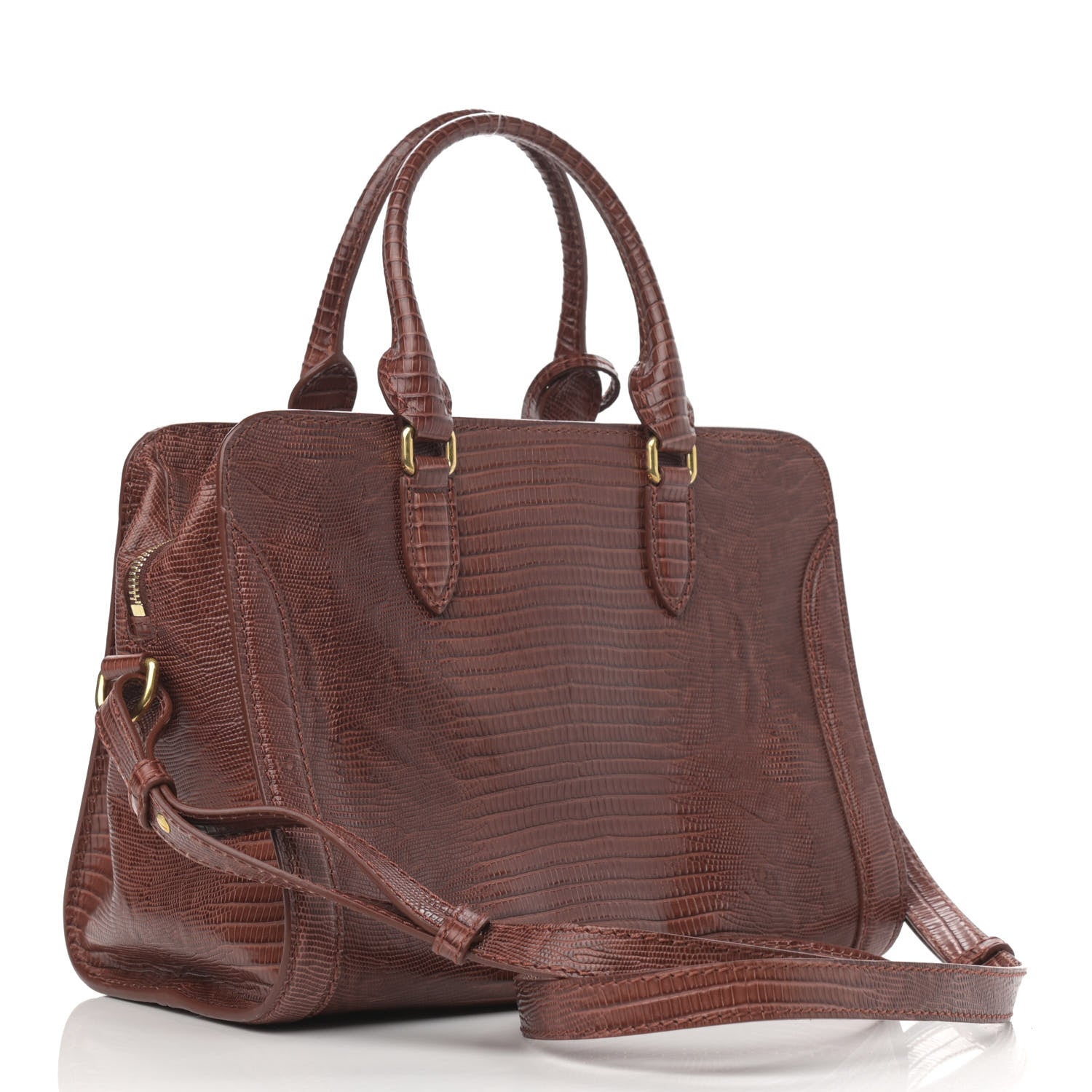 Alexander McQueen Calfskin Lizard Embossed Small Skull Padlock Zip Around Tote Brown 3 of 10