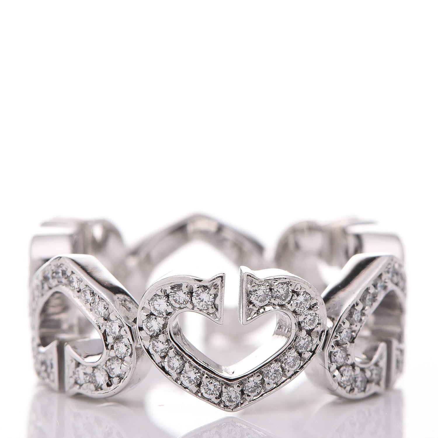 Cartier 18K White Gold Diamond Hearts and Symbols Paved Ring 47 4 3 of 6