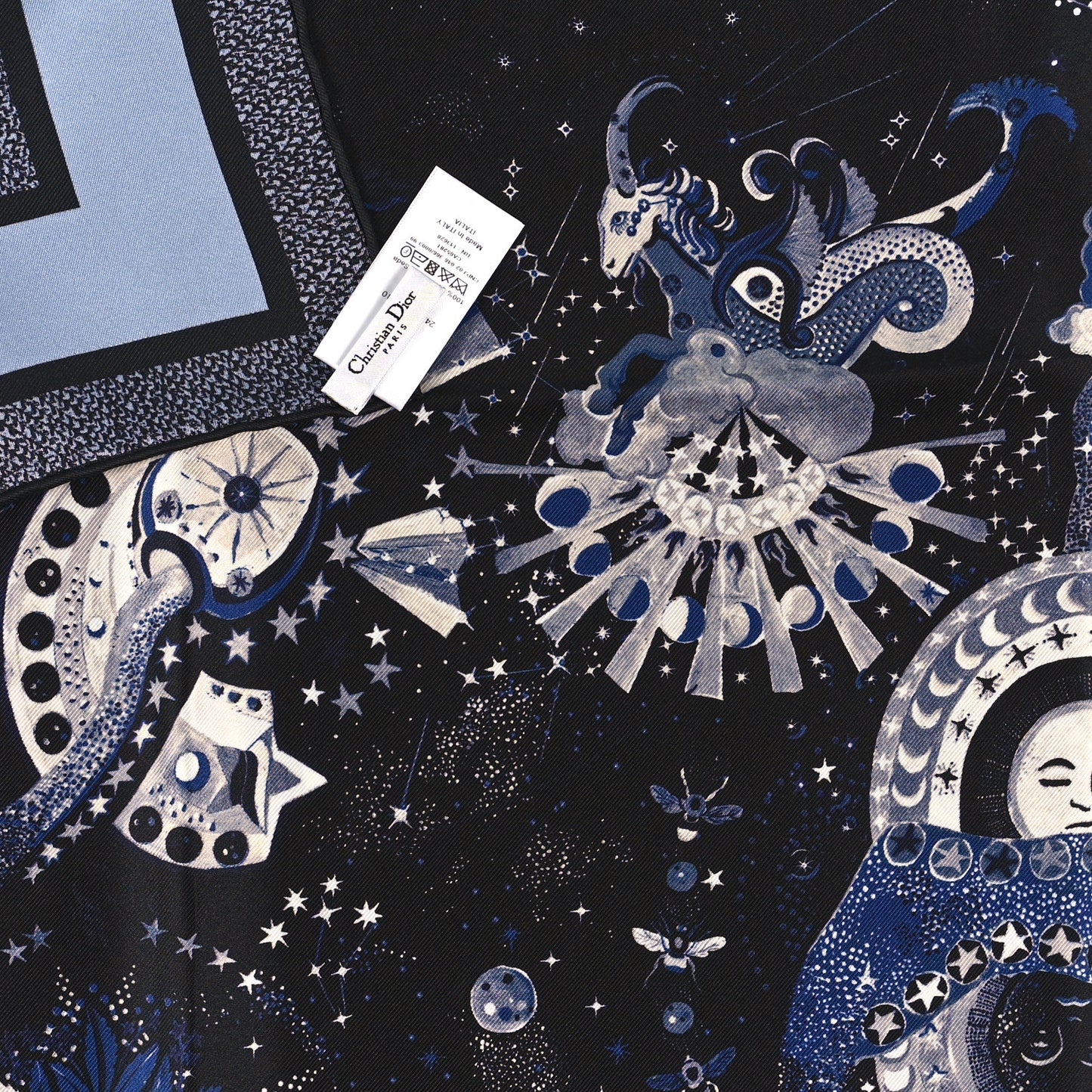 CHRISTIAN DIOR Silk Zodiac Fantastico Square Scarf Blue