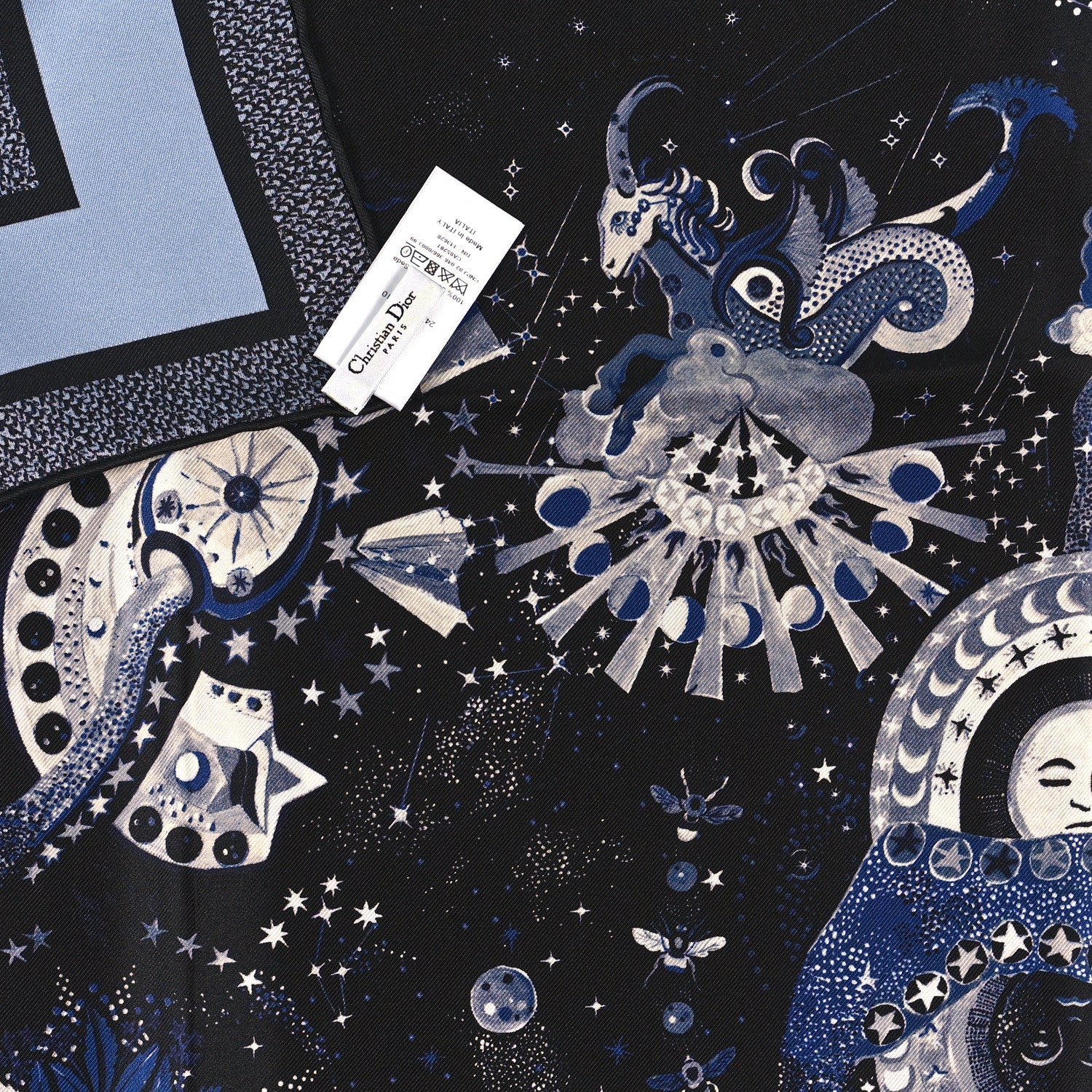 Christian Dior CHRISTIAN DIOR Silk Zodiac Fantastico Square Scarf Blue 3 of 4
