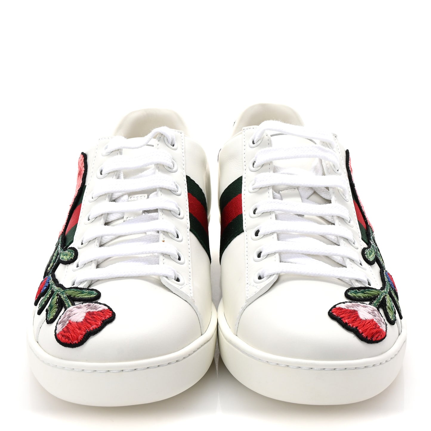 Calfskin Web Floral Embroidered Womens Ace Sneakers 37 White