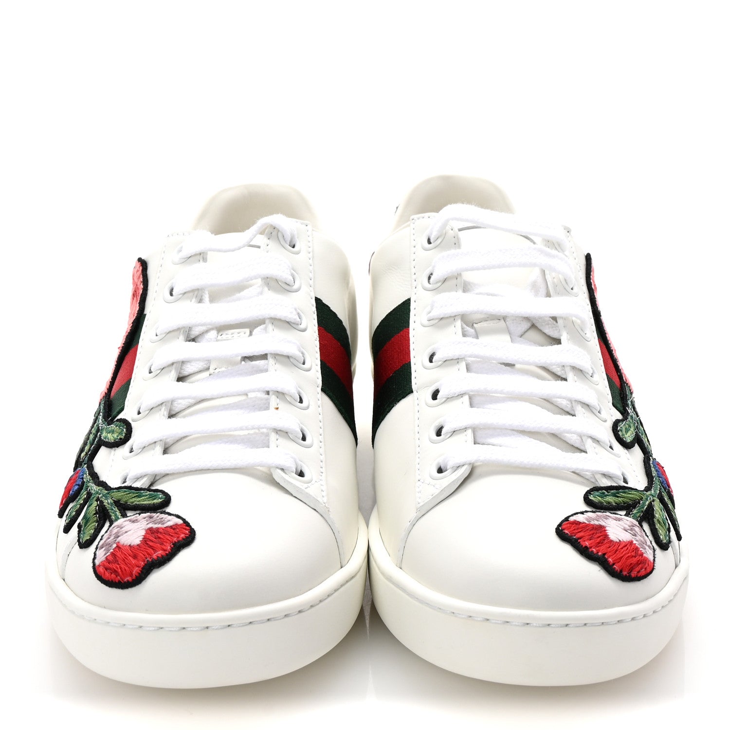 Gucci Calfskin Web Floral Embroidered Womens Ace Sneakers 37 White 3 of 10