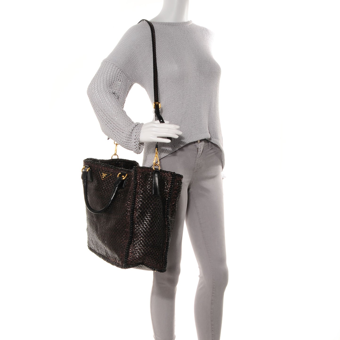 Goatskin Woven Large Tote Moro Black