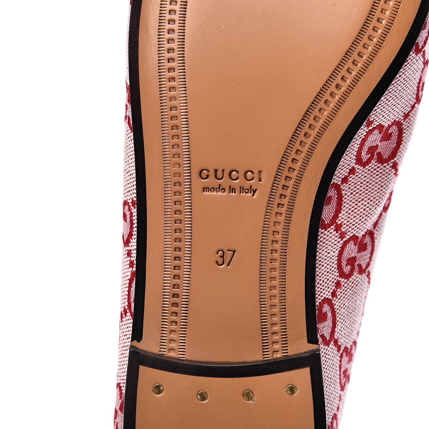 Gucci Canvas GG Monogram Horsebit Womens Jordaan Loafers 37 Gardenia Hibiscus Red 8 of 9