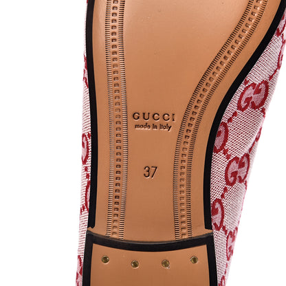 Gucci Canvas GG Monogram Horsebit Womens Jordaan Loafers 37 Gardenia Hibiscus Red 8 of 9