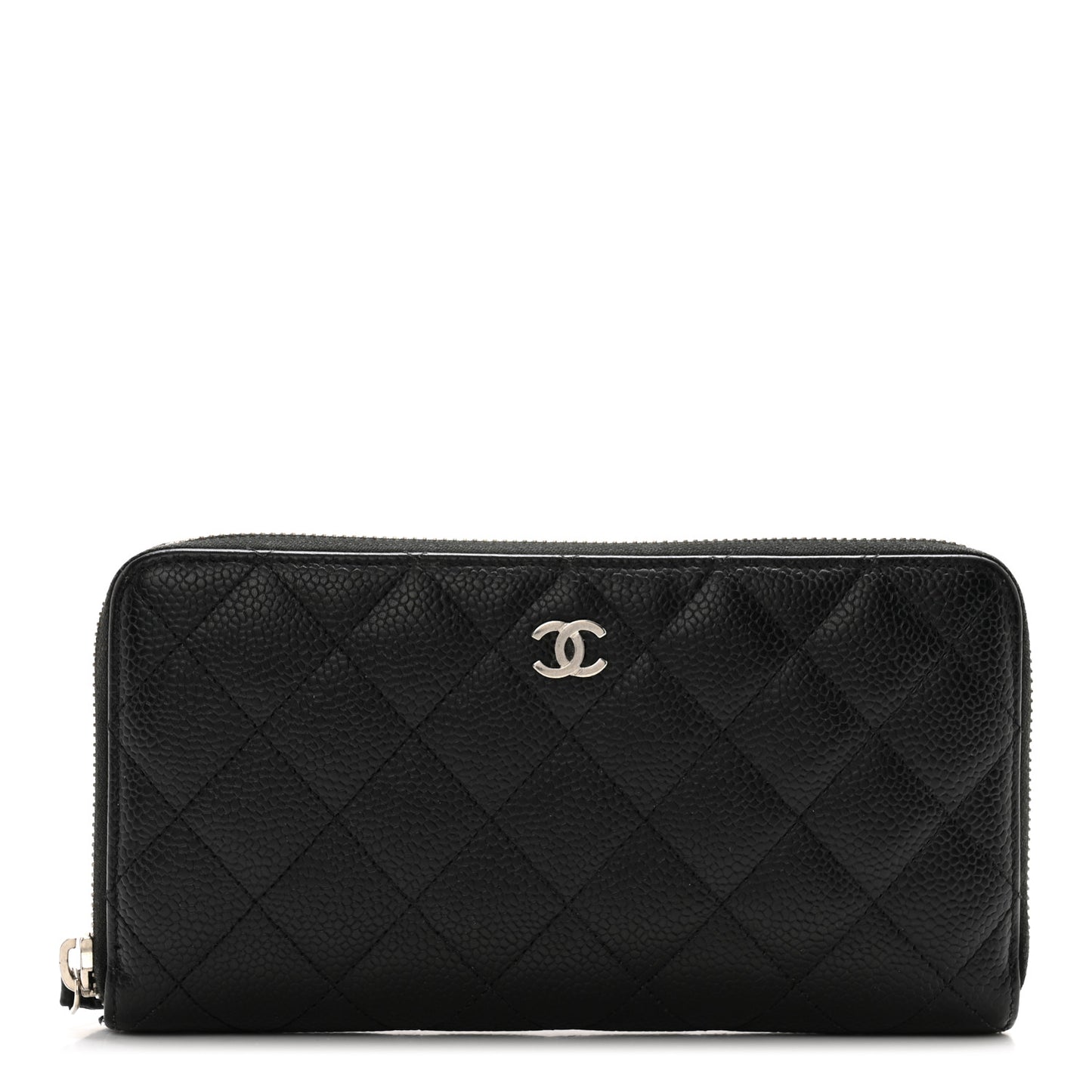 Caviar Quilted Large Gusset Zip Around Wallet Black