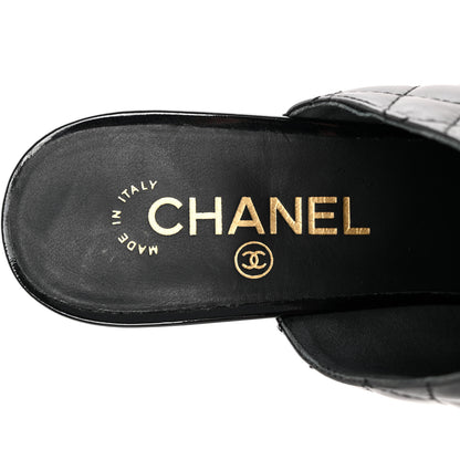 Chanel Goatskin Patent Calfskin Quilted Cap Toe CC Mules 40.5 Black 7 of 13