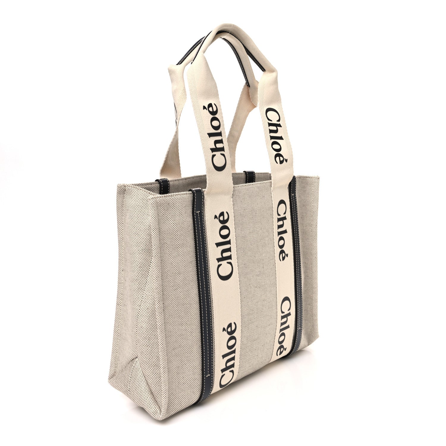 Chloe Cotton Calfskin Medium Woody Ribbon Tote White Blue 3 of 10