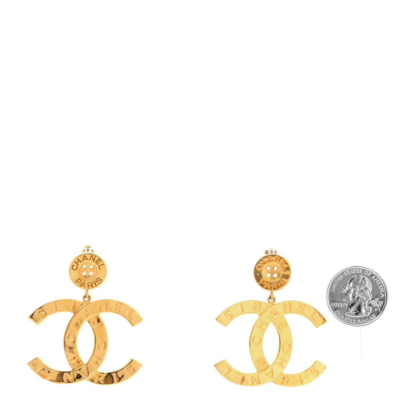 Metal Large Paris Button Earrings Gold