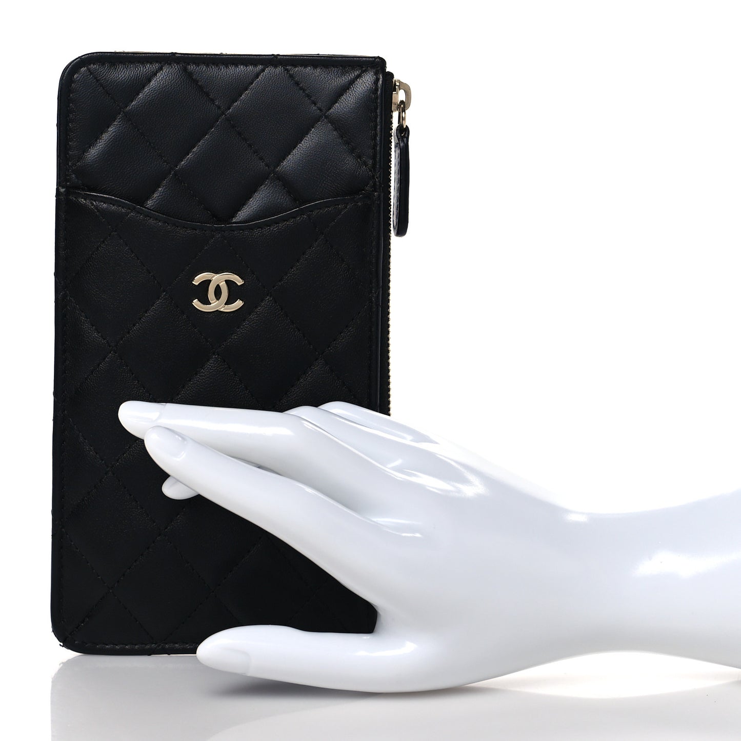 Lambskin Quilted Classic Flat Wallet Pouch Black