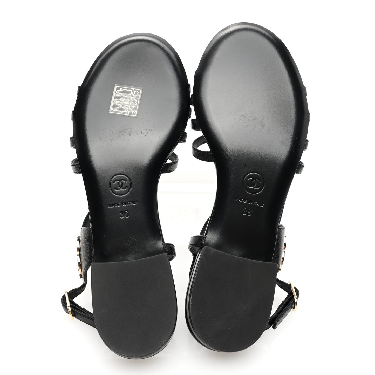Lambskin CC Flat Sandals 36 Black
