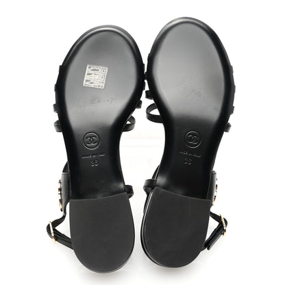 Chanel Lambskin CC Flat Sandals 36 Black 5 of 9