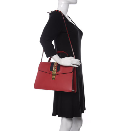 Gucci Calfskin Medium Sylvie Top Handle Bag Hibiscus Red 2 of 12