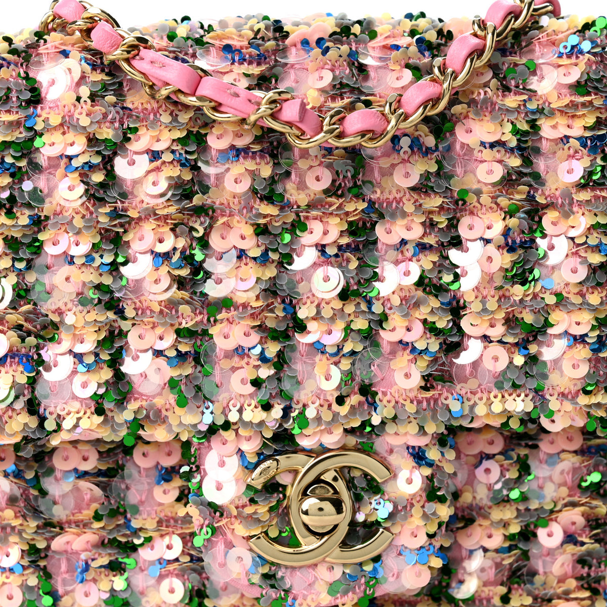 Sequin Small Single Flap Pink Green Yellow Multicolor