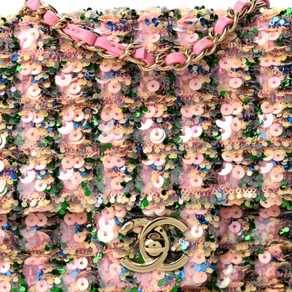 Chanel Sequin Small Single Flap Pink Green Yellow Multicolor 8 of 10