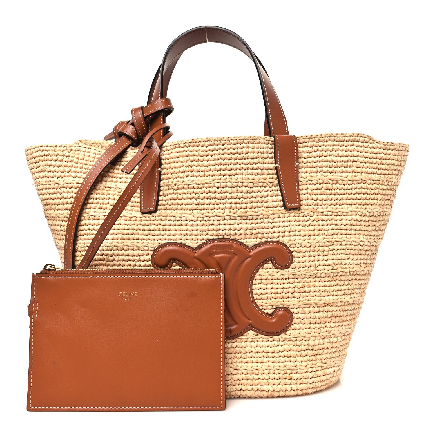 Celine Raffia Calfskin Triomphe Teen Panier Tan 3 of 10