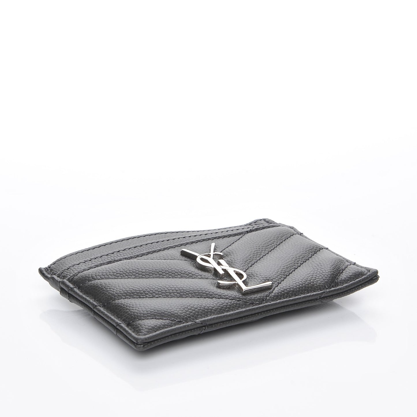 Grain De Poudre Matelasse Chevron Monogram Credit Card Case Dark Anthracite